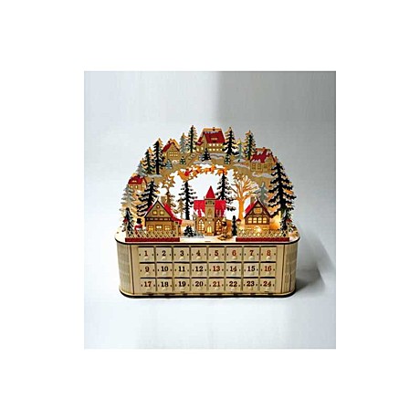 Wooden calendar village	Музыкальная шкатулка  50,5 x 35 x 45,5 с подсветкой сверху, дерево, 24 ящика