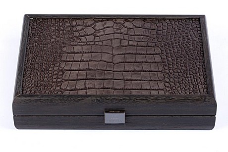 DOMINOES	Домино, темно-серый, крокодил, эко-кожа, деревянный ящик 24x17см